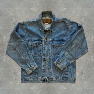 Vintage 90s Denim Jacket Route 66 Mens Medium Blue Trucker Jean Jacket